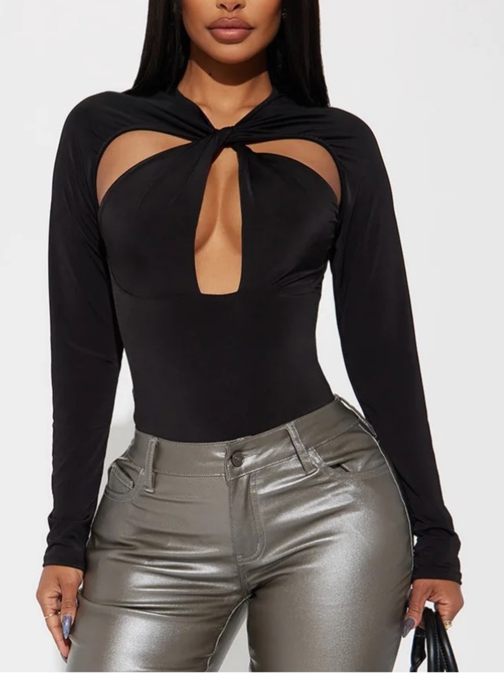 Fashion Nova Black Twist Keyhole Long Sleeve Top